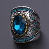 Anillo de Compromiso Ovalado Chapado en Oro Estilo Europeo y Americano Separación de Color Topacio Modelo Nuevo Anillo de Moda Masculina Estilo Ol