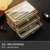Caja de Almacenamiento Transparente de Gran Capacidad para Bolígrafos con Veta de Madera de Nogal Negro, Caja Vintage para Almacenamiento y Exhibición de Papelería, Caja de Gabinete a Prueba de Polvo