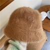Chapéu Peludo Branco de Outono e Inverno Imitação de Pele de Vison Chapéu de Pescador Chapéu de Bacia Peludo de Inverno Versátil Estilo Coreano Feminino