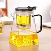 Tetera de vidrio de borosilicato alto con pulsador de un toque para uso a fuego directo, resistente al calor, con separación de té y agua, adecuada para uso en oficina, con un toque de alta gama