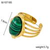 Anillo de estilo retro europeo y americano con piedra natural, acero inoxidable, chapado en oro de 18 quilates, con borde cruzado y turquesa, abierto.