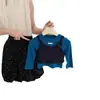 Yiyowey Ropa de Otoño para Bebés Niñas Azul Pavo Real Iluminador Estilo Coreano Top Falso de Dos Piezas Pantalones de Lunares Estilo Abuela Conjunto de Dos Piezas Transfronterizo