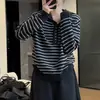Suéter de Tricô Listrado com Capuz de Manga Longa Casual para Mulheres, Atacado do Fabricante, Novo Estilo, Vibe Relaxada, Peça Básica Versátil