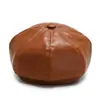Sombrero Octagonal de Cuero PU Moderno de Otoño e Invierno Boina para Exterior a Prueba de Viento Cálido Sombrero para el Sol Sombrero con Visera Casual a la Moda