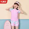 Roupa de Banho Infantil Meninas 2025 Novo Verão Conjunto Cortado Proteção Solar Maiô Treinamento Meninas Roupa de Banho para Fontes Termais