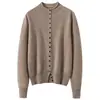 Cardigã de cashmere com múltiplos botões para mulheres, novo estilo outono e inverno, caimento solto, gola semi-alta, blusa base curta abotoada, top jaqueta suéter
