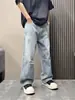 Jeans rotos con salpicaduras para hombre pierna recta holgados pantalones de alta calle americanos marca de moda rebelde guapo diseño retro graffiti pantalones largos