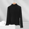Camiseta Base de Manga Larga con Cuello Medio Alto Roscado para Mujer, Estilo Nuevo 2025 para Primavera y Otoño, Adelgazante, Versátil, Top Delgado
