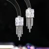 Pendientes de borlas cuadradas con nicho francés, aguja de plata S925, elegantes pendientes de circonita, diseño de pendientes con sentido, ligeros, de lujo, estilo princesa.