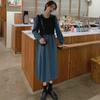 2023 nueva moda otoño e invierno retro falda de dos piezas falsas vestido de temperamento francés de manga larga larga para mujer