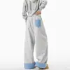 Calça de Moletom Xadrez Color Block Retrô Americana Outono Inverno Unissex Perna Larga Solta Versátil Tendência 2025 Nova Calça Esportiva