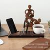 Estante de Almacenamiento de Madera Multifuncional Tres en Uno Soporte de Escritorio Oficina Creativo Madera Maciza Posavasos Portalápices Soporte para Teléfono Móvil