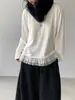 Camiseta de Manga Larga con Encaje Cepillado de Doble Cara Jiangzuo para Mujer, Camiseta Básica Blanca de Invierno con Cuello Redondo, Top Interior Holgado 25355