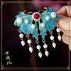 Tocado de Estilo Antiguo Pintado con Borla de Mariposa Colorida Pasador para el Cabello para Mujeres, Nuevo Clip Horizontal de Alta Gama en la Parte Posterior de la Cabeza, Pinza de Pato para Recoger la Mitad del Cabello