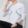 Camiseta de manga larga para hombre, adecuada para primavera y otoño, corte holgado, cuello redondo, capa interior fina, base elástica, versátil y moderna