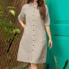 Roupas Femininas Estilo Europeu e Americano 2026, Elegantes e Modernas, Cardigã de Estilo Neutro, Vestido de Comprimento Médio em Cor Sólida de Algodão e Linho