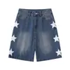 Marca de Moda Hip-hop Europea y Americana Transfronteriza Shorts de Mezclilla Estampados de Estrella para Hombre de Cintura Alta Rectos Casuales Sueltos