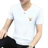 Camiseta de manga curta de seda gelada de verão masculina fina e fresca com decote em V, meia manga, preta, roupas de marca da moda, roupas da moda de secagem rápida