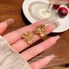 Pendientes de flores tridimensionales con piedra de ojo de gato de metal retro francés para mujer, exquisitos pendientes de alta gama que combinan con todo, accesorios para las orejas