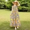 Vestido de algodão e seda sem mangas de alta qualidade, estilo jovem, para mulheres, vestido de verão para férias na praia, plus size, para mulheres de meia-idade, vestido Sanya, vestido de praia