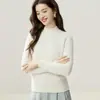 Suéter 100% cachemira pura para mujer, con cuello semi alto, corte holgado y efecto adelgazante, perfecto como capa interior o capa base para otoño e invierno.