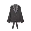 2026 Primavera Novo Produto Moda de Rua Feminina Europeia e Americana Casaco Curto com Cinto W04 19081