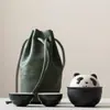 Juego de té de viaje Dehua, con un lindo diseño de panda, incluye una tetera y dos tazas, perfecto para acampar al aire libre y como juego de té de cerámica portátil