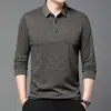 Produto popular de transmissão ao vivo: Camisa Polo masculina de outono e inverno, moda casual de negócios, top base T-shirt de manga comprida com gola para homens de meia-idade