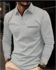 Camisa Polo de Color Sólido de Manga Larga para Hombre Primavera y Otoño Nueva con Bolsillo de Solapa Estampado 3D Pantalones con Cremallera Top Casual para Hombre