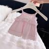 Colete de Verão para Meninas, Marca Tendência Infantil Estilosa Versão Coreana Acabamento em Renda Letra Doce Estilo Vestido Camisola