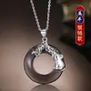 Collar con Colgante para Hombre Moderno Elegante Sencillo Versátil Obsidiana Hebilla de Seguridad Plata de Ley S925 Joyería para Mujer