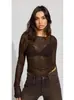 Moda Transfronteriza Europea y Americana Primavera/Verano/Otoño 2026 Sexy Cuello Redondo Encaje Transparente Camisa Base Nuevo Estilo Chica Picante Top de Manga Larga