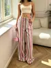 Pantalones de pierna ancha hasta el suelo, versátiles, casuales para vacaciones, estilo europeo y americano, de moda, holgados, a rayas, con cordón, cintura elástica