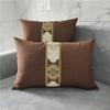 Sofá de lino grueso estilo chino nuevo de madera maciza, almohada lumbar, funda de almohada estilo chino clásico, cojín de cabecera extraíble y lavable