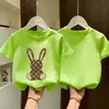 Camiseta de Algodón Puro de Manga Corta para Niñas, Estilo Nuevo de Verano, con Estampado de Dibujos Animados, Cuello Redondo, Camiseta Básica Cómoda y Versátil para Niños