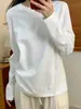 Camiseta Básica de Algodão Puro para Homens e Mulheres, Camisa Base Branca, 2026 Primavera Simples Casual Ombro Normal Manga Longa Top para Usar em Camadas