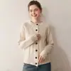Cardigan de Malha Grossa com Padrão Argyle Torcido de Caxemira Outono e Inverno Feminino Solto Casual Suéter de Gola Redonda Jaqueta de Caxemira