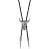 Collar largo estilo polo de PU con cabeza de toro turquesa y estrella de cinco puntas, estilo vaquero occidental europeo y americano para hombre