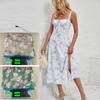Vestido de Sol Estampado de Verano con Temperamento Europeo y Americano Transfronterizo, sin Mangas, Francés, con Tirantes y Abertura Lateral para Mujer