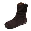 Botas Plissadas de Couro Estilo Preguiçoso Vintage Botas Empilhadas Botas Curtas 2024 Novo Outono e Inverno Botas Western de Pelo Femininas