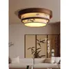 Lustre grande para sala de estar de planta aberta de uma vila, pé-direito alto, novo lustre redondo de madeira maciça estilo chinês para casas duplex autoconstruídas