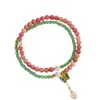 Nova pulseira multicírculo de contas de pedra rosa estilo chinês, estrela, lua, bodhi, estilo nacional, temperamento literário, joias por atacado