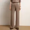 Cachemira Otoño e Invierno Nuevo Pantalón Grueso de Pierna Ancha Tejido Cintura Alta Drapeado Recto Casual Elegante Recto Largo hasta el Piso