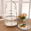 Plato de tres niveles para pasteles de plata chapada en oro de alta gama estilo europeo, plato de frutas de aleación de zinc, plato de aperitivos para hotel KTV
