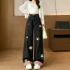 Chao Li tiene en stock pantalones negros con diseño de bordado de perro pequeño, jeans de pierna recta ajustados de cintura alta, nuevos para otoño, para hombres y mujeres