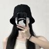 Zhao Ruth Fisherman Hat Infantil Primavera Plissado Puff Preto e Branco Verão All-match Big Head Face Pequeno Simples Bacia Chapéu