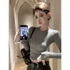 Top Sexy Pura Spice Girl Mostrando o Peito Feminino Outono e Inverno Manga Sino Camisa Básica de Tricô com Suéter Estilo Socialite