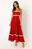 Verano 2024 nuevo vestido elegante de tirantes tipo tubo con costuras de encaje de color liso y falda amplia -88106