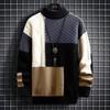 Nuevo Suéter para Hombre 2026 para Otoño e Invierno, Estilo Japonés, Engrosado, Patchwork, Tejido de Punto Trendy Estilo Coreano, Camiseta de Punto Capa Base para Hombre