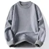 Suéter de Punto Grueso Jacquard con Cuello Redondo para Hombre Primavera Otoño Plus Terciopelo Engrosado Manga Larga Jersey Prendas de Punto Ropa Exterior Casual Top